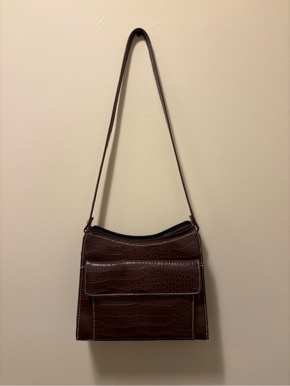 villager Brown Croc-Embossed Crossbody Bag